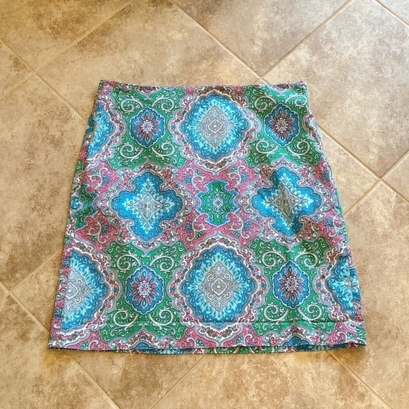 Talbots paisley mini skirt stretch cotton blue green pink mid rise size 8 - Picture 6 of 9